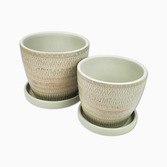 Set Of 2 Vintage Style Tea Green Terracotta Planting Pots - Picture 1 of 5